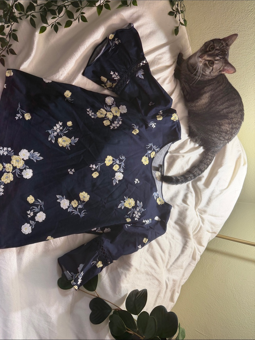 Ann Taylor Factory Navy Floral Cat-Print Blouse